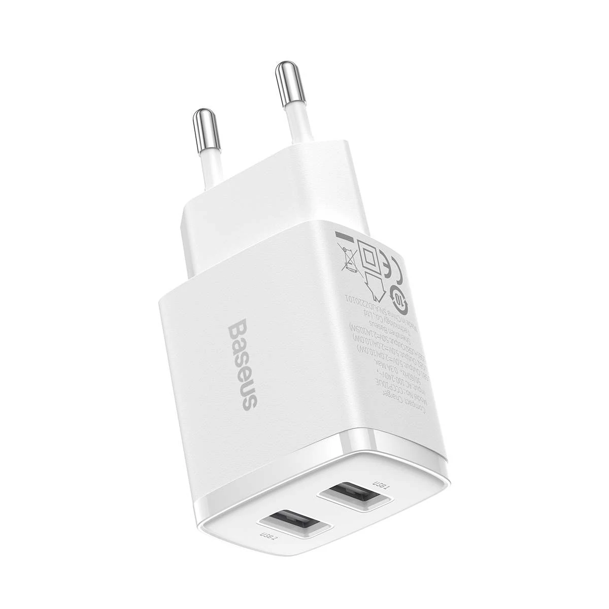 Kép 8/17 - Baseus hálózati töltő, Compact töltő U+U, 10.5W, EU, fehér (CCXJ010202)