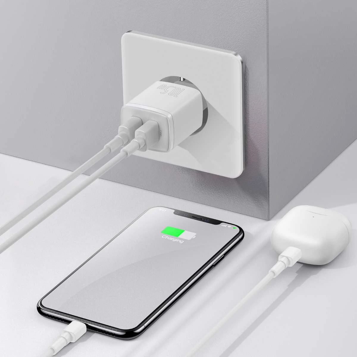 Kép 9/17 - Baseus hálózati töltő, Compact töltő U+U, 10.5W, EU, fehér (CCXJ010202)