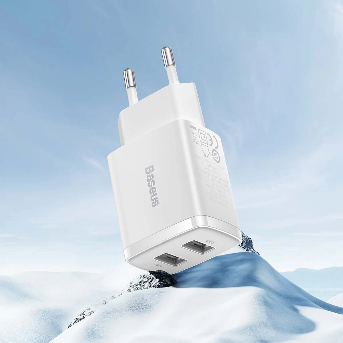 Kép 10/17 - Baseus hálózati töltő, Compact töltő U+U, 10.5W, EU, fehér (CCXJ010202)