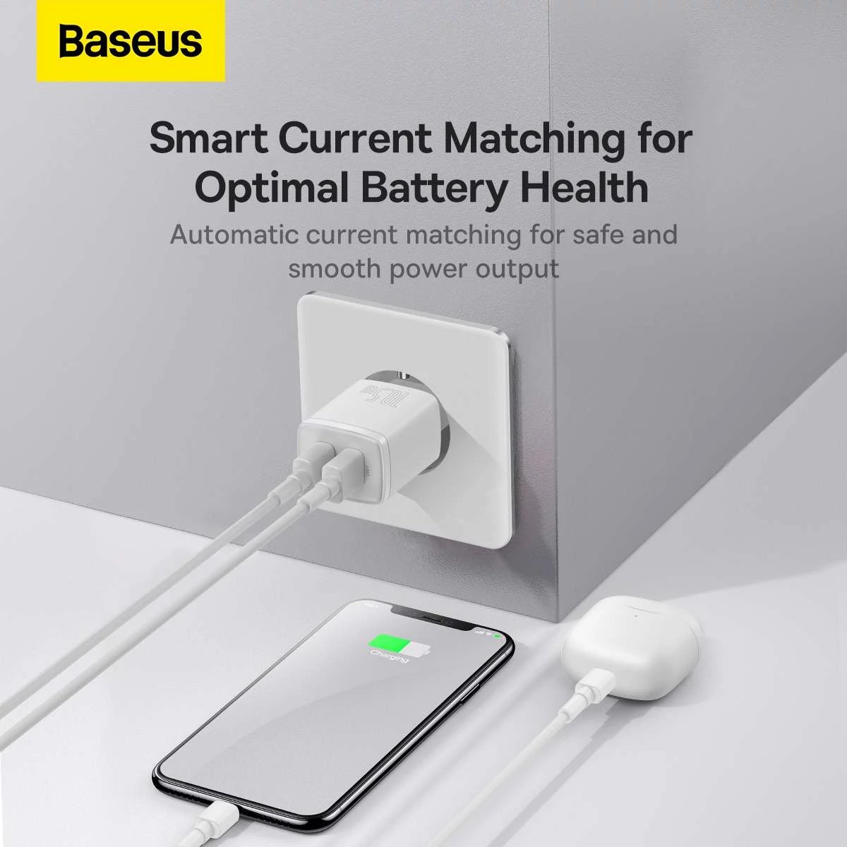 Kép 15/17 - Baseus hálózati töltő, Compact töltő U+U, 10.5W, EU, fehér (CCXJ010202)