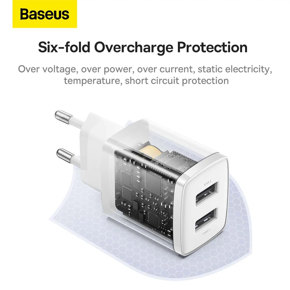 Kép 17/17 - Baseus hálózati töltő, Compact töltő U+U, 10.5W, EU, fehér (CCXJ010202)