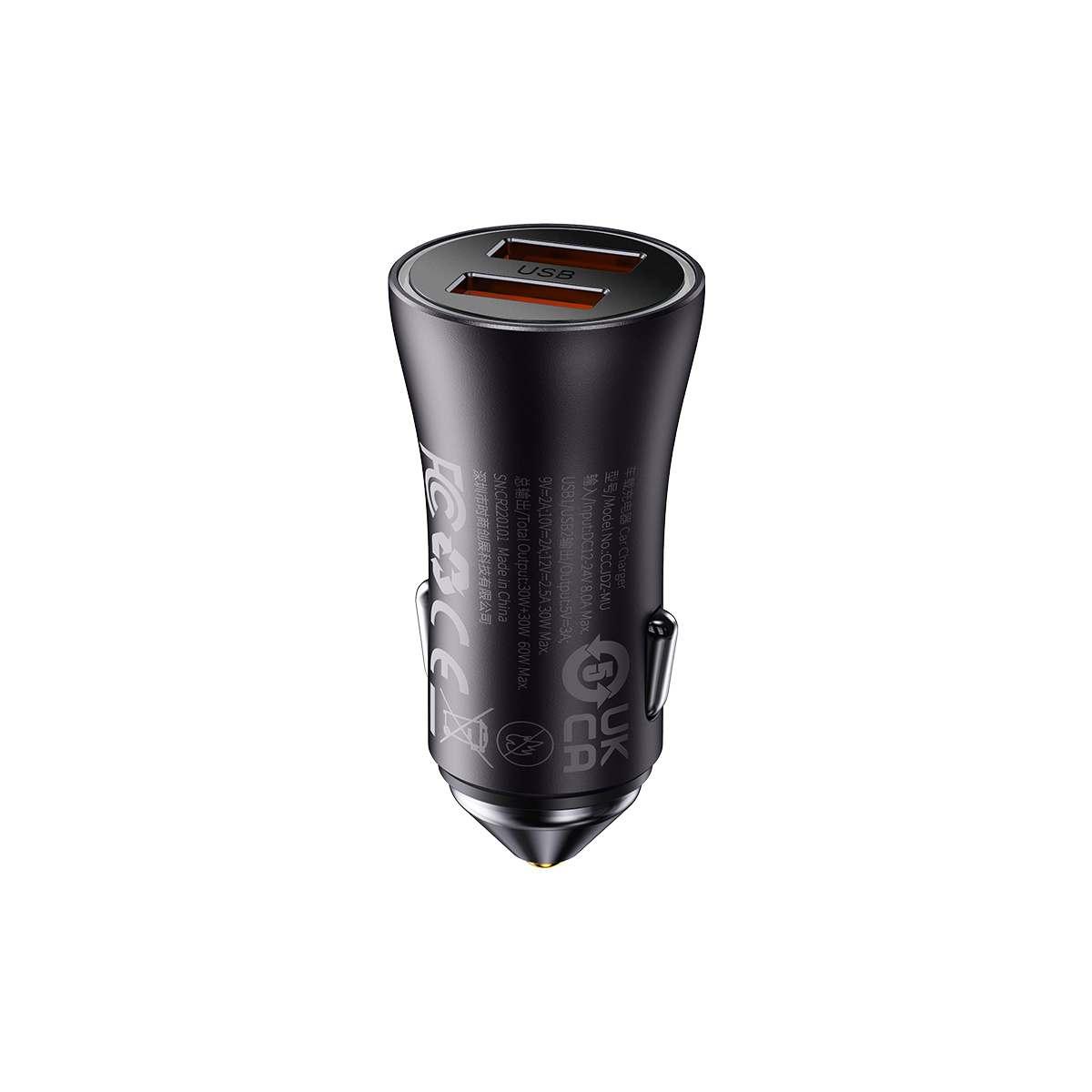 Kép 14/16 - Baseus autós töltő, Golden Contractor Max Dupla gyors töltő U+U, 60W, sötét szürke (CGJM000013)