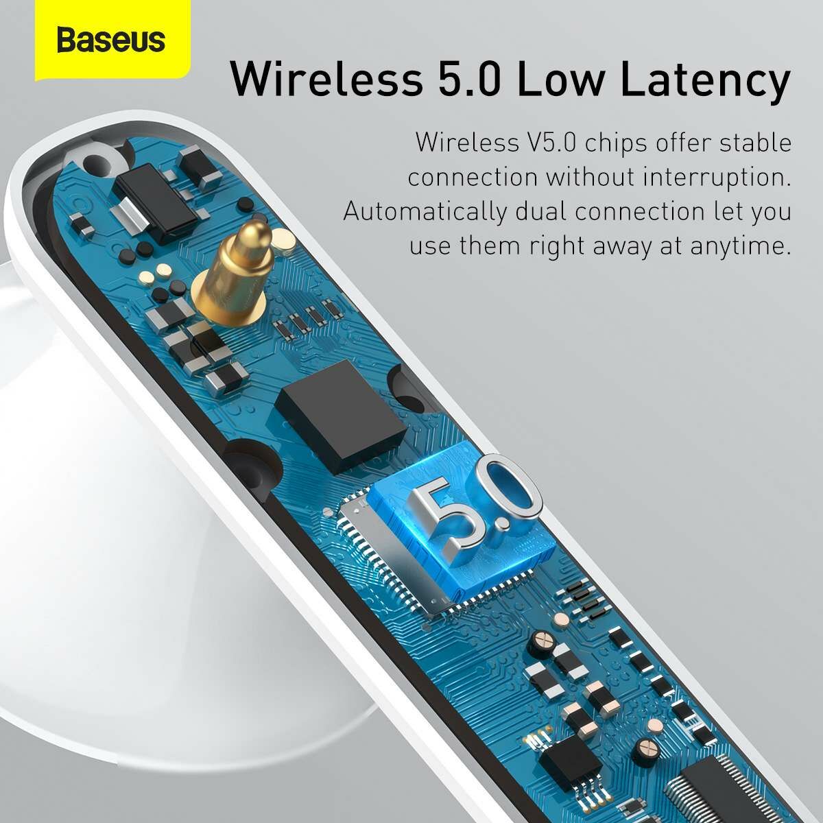 Kép 11/18 - Baseus fülhallgató, Bluetooth Encok W2 True Wireless, vezeték nélküli, BT 5.0 TWS,  20-20kHz tartomány, vízálló IPX4, fehér (NGW2-02)
