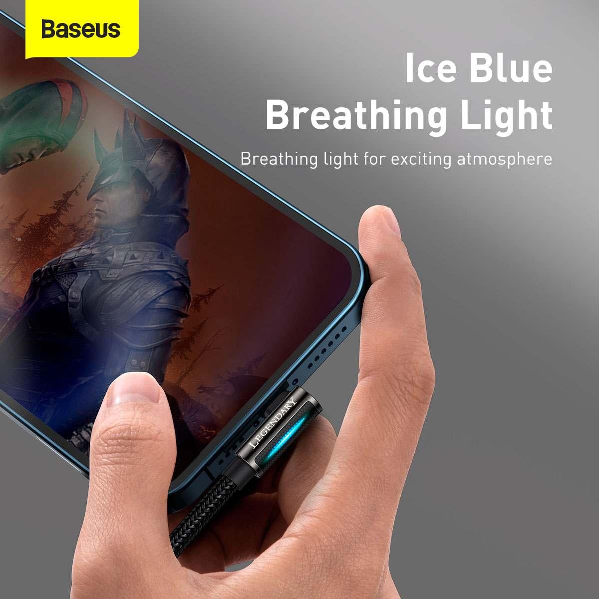 Kép 12/14 - Baseus Lightning kábel, Legend mobil játékhoz, 90 fokkal elforgatott töltőfejjel, 2,4A, 1m, fekete (CALCS-01)