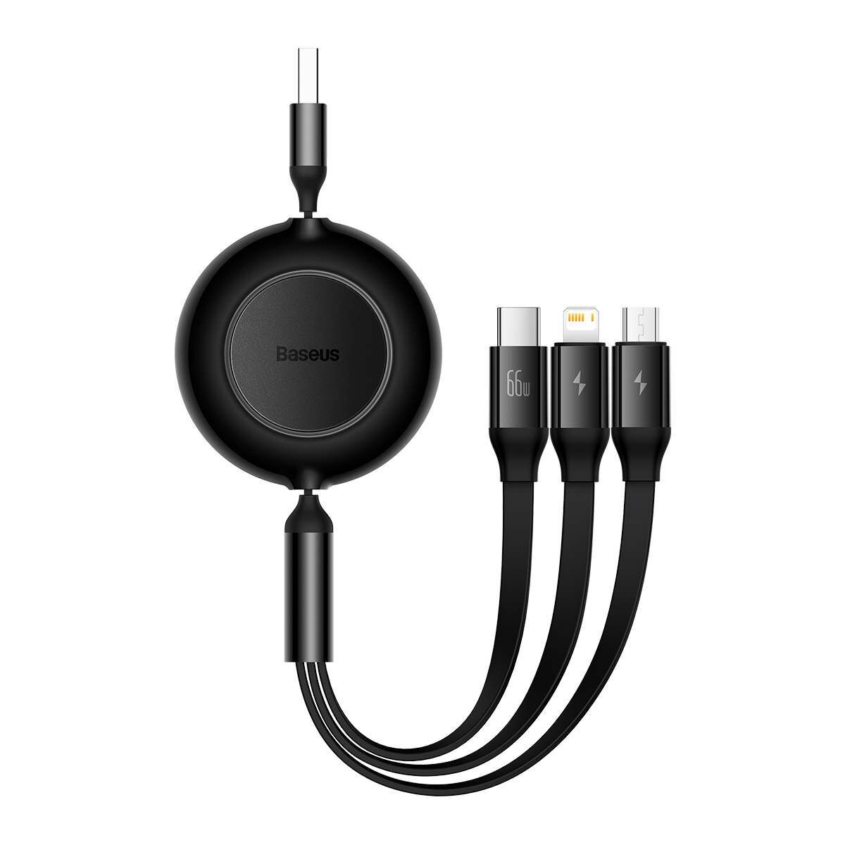 Kép 4/18 - Baseus Univerzális kábel, Bright Mirror 2 3-in-1, visszahúzható, USB - Micro USB / Lightning / USB Type-C, 66W, 1.1m, fekete (CAMJ010101)