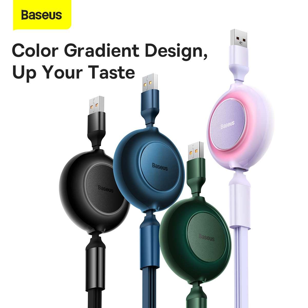 Kép 11/18 - Baseus Univerzális kábel, Bright Mirror 2 3-in-1, visszahúzható, USB - Micro USB / Lightning / USB Type-C, 66W, 1.1m, fekete (CAMJ010101)