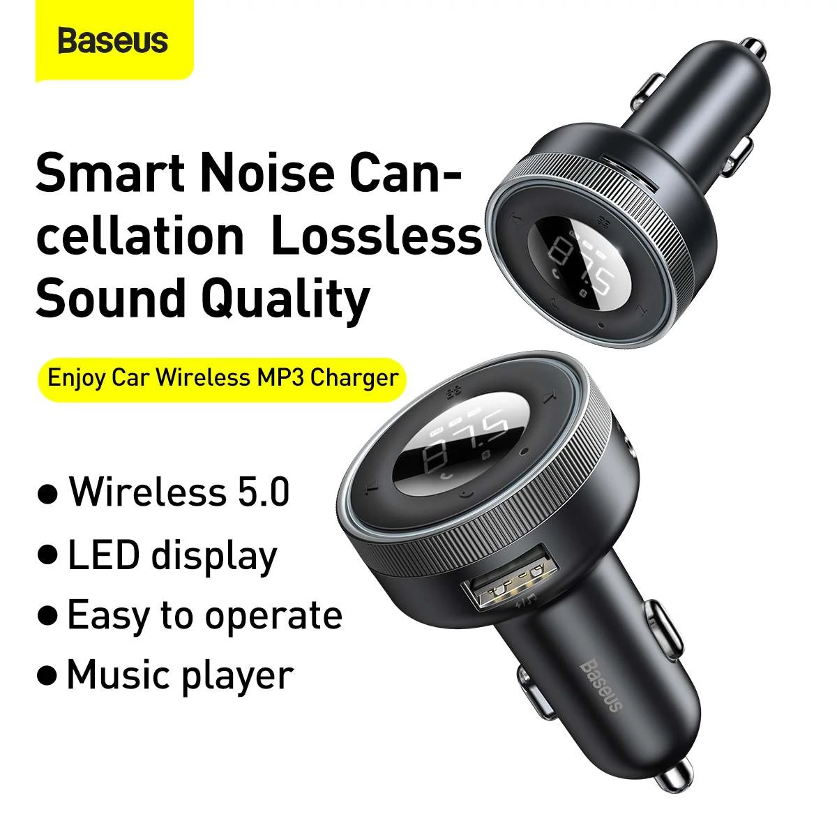 Kép 4/19 - Baseus autós töltő, Bluetooth Fm Transmitter Enjoy Car, LED kijelzővel, vezeték nélküli, U+U+3,5mm a