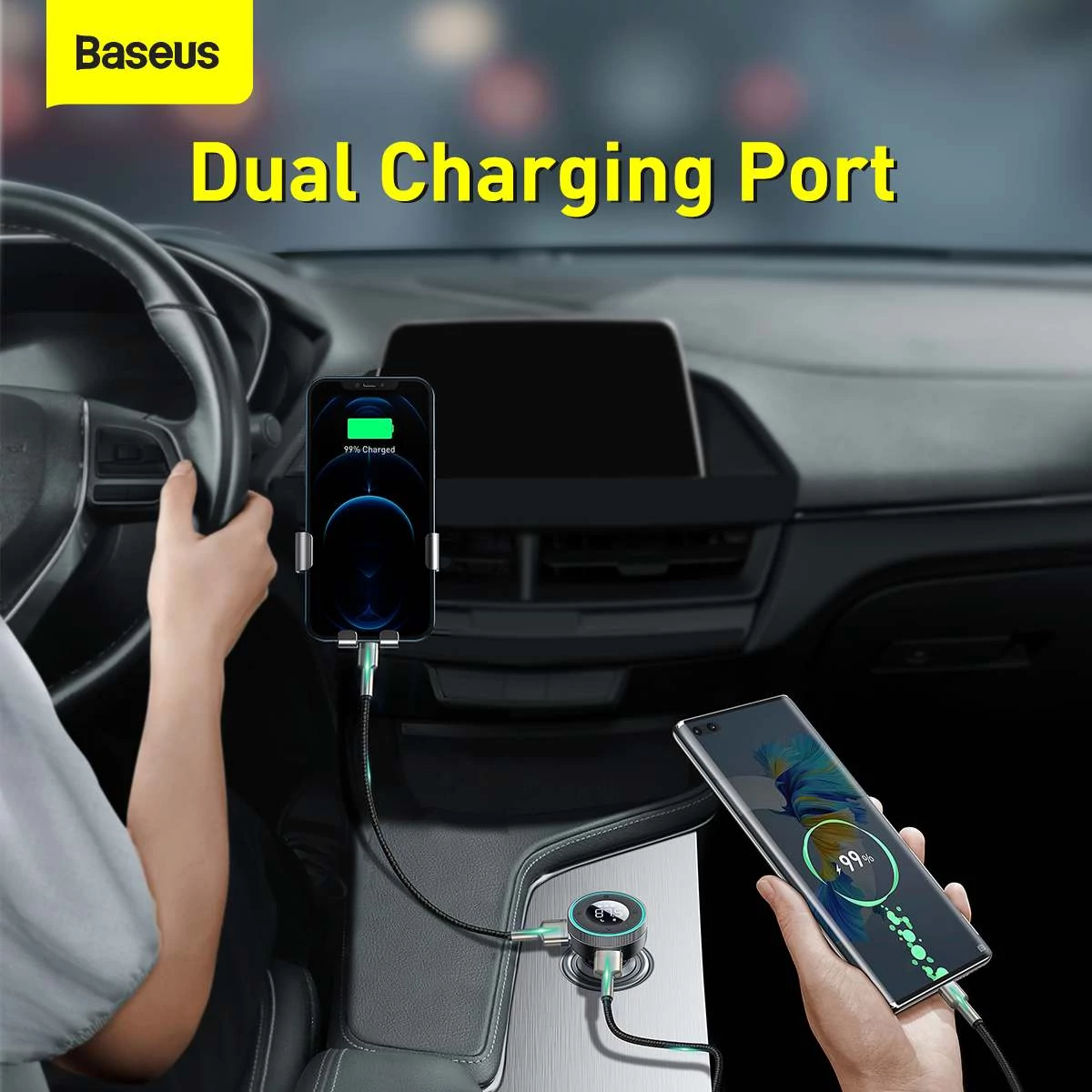 Kép 9/19 - Baseus autós töltő, Bluetooth Fm Transmitter Enjoy Car, LED kijelzővel, vezeték nélküli, U+U+3,5mm a
