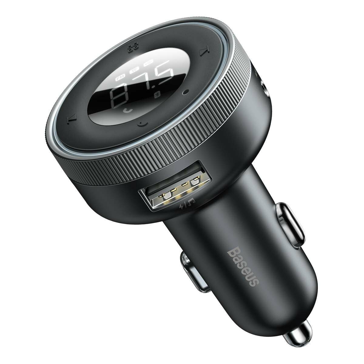 Kép 10/19 - Baseus autós töltő, Bluetooth Fm Transmitter Enjoy Car, LED kijelzővel, vezeték nélküli, U+U+3,5mm audio+TF MP3 Charger, BT 5.0, 3.4A, fekete (CCLH-01)