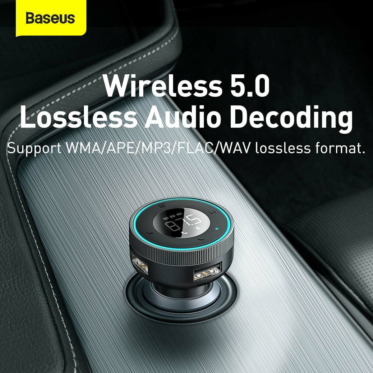 Kép 16/19 - Baseus autós töltő, Bluetooth Fm Transmitter Enjoy Car, LED kijelzővel, vezeték nélküli, U+U+3,5mm audio+TF MP3 Charger, BT 5.0, 3.4A, fekete (CCLH-01)
