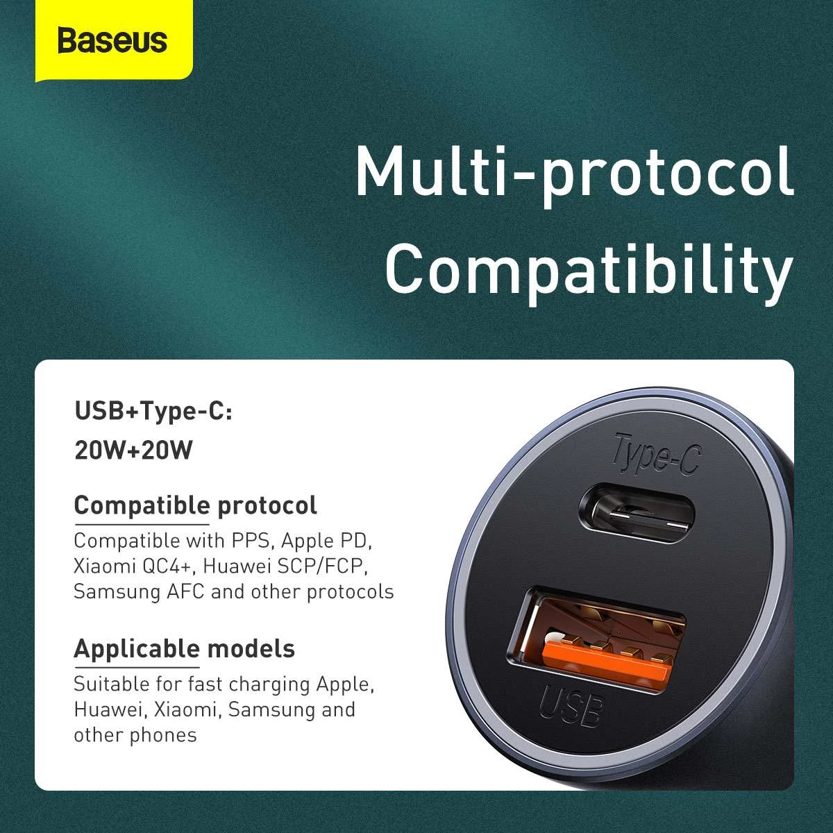 Kép 14/16 - Baseus autós töltő, Golden Contactor Pro Dupla gyorstöltő U+C, PD 3.0, gyorstöltés 4+, SCP FCP AFC