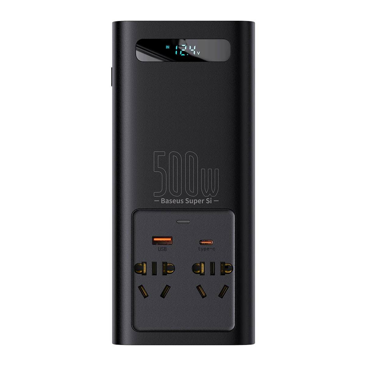 Kép 3/18 - Baseus autós kiegészítő, Power Inverter, áram átalakító, 150W 12V / 500W 220V (Type-C + USB + Dupla EU csatlakozókkal) fekete (CGNB000101)
