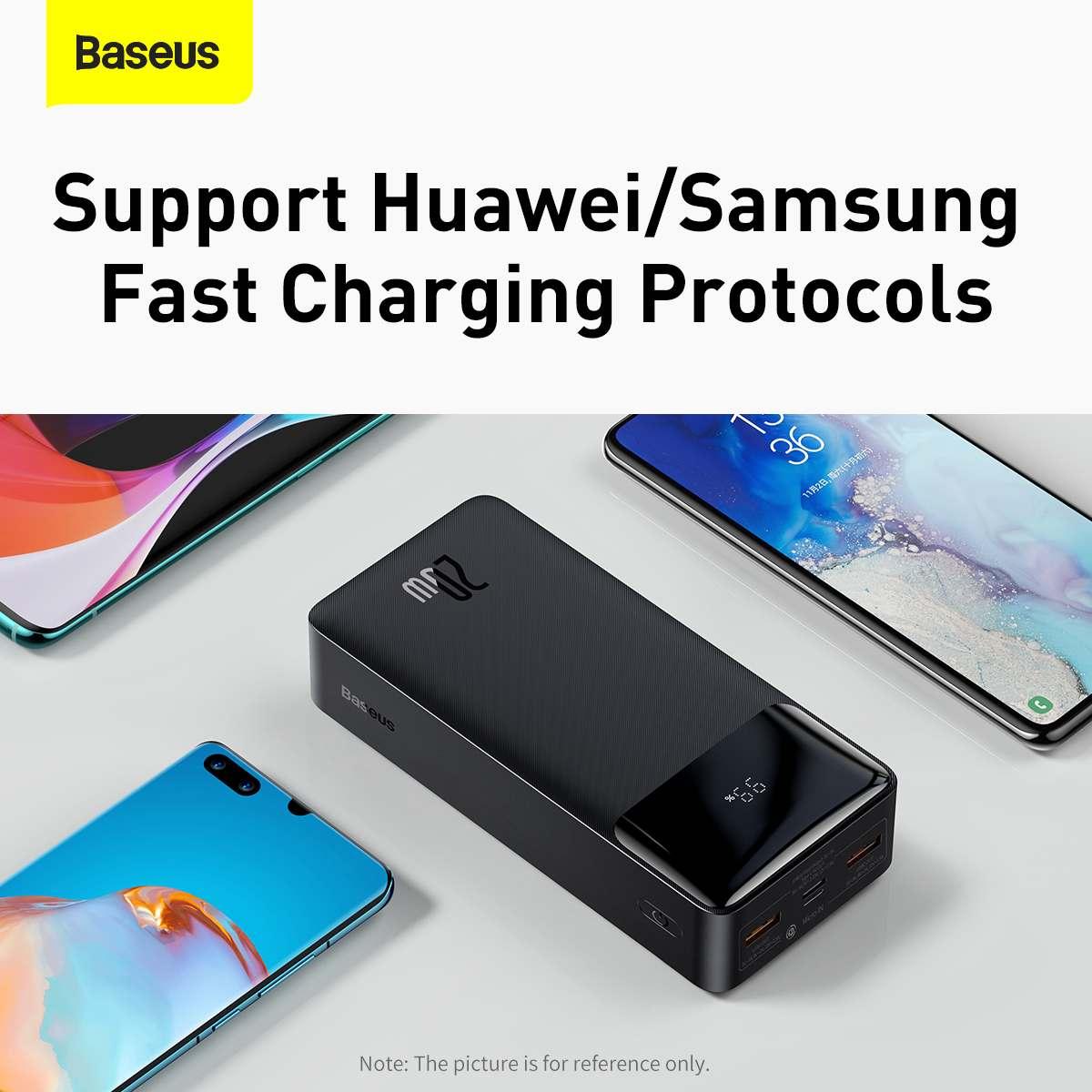 Kép 16/16 - Baseus Power Bank Bipow digitális kijelzővel, C+U+U, PD3.0, gyors töltés 3.0, AFC, FCP, 20W, 30000 mAh, fekete (PPDML-N01)