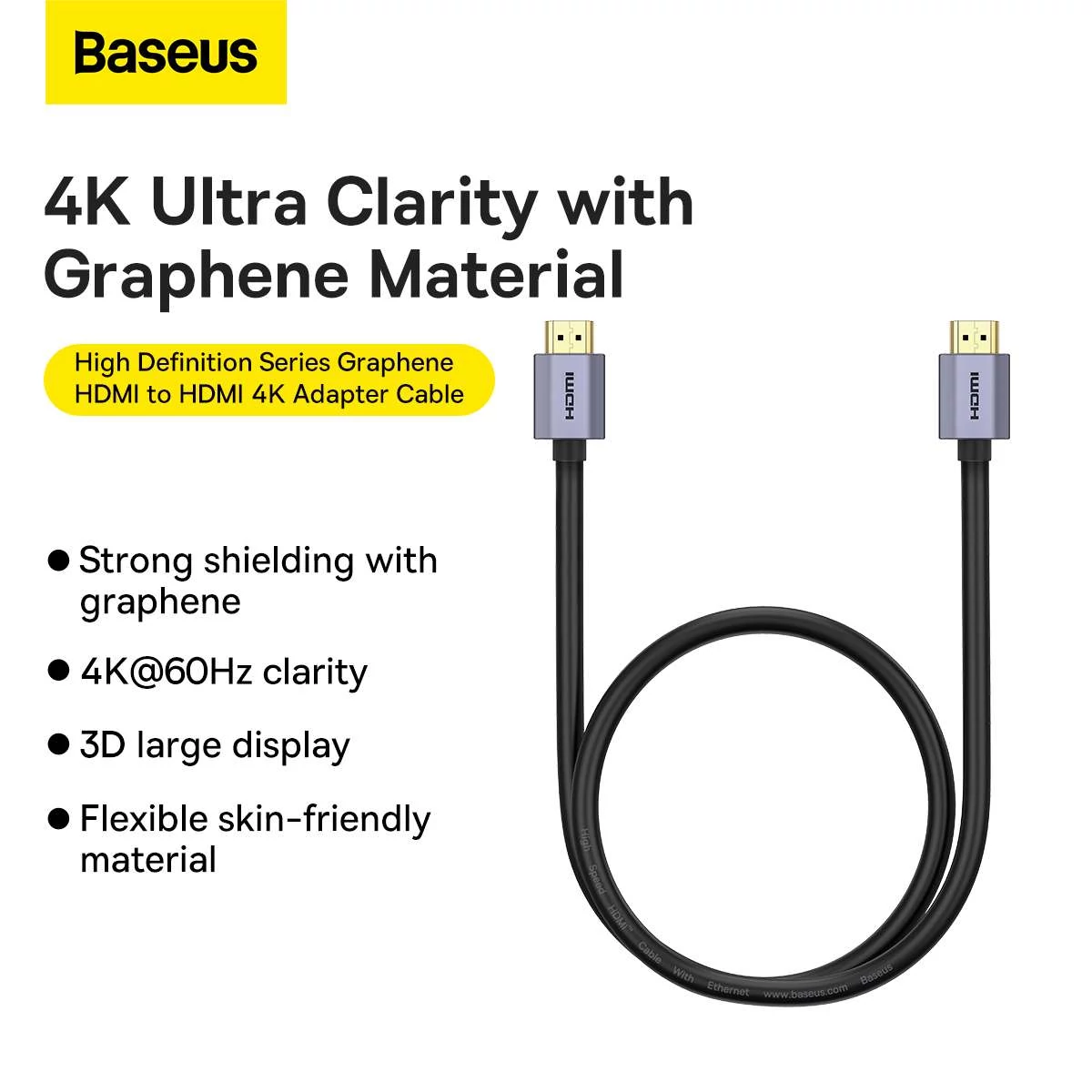 Kép 4/13 - Baseus Videó kábel, High definition sorozat HDMI 2.0 - 4K 60Hz, 1m, fekete (WKGQ020001)