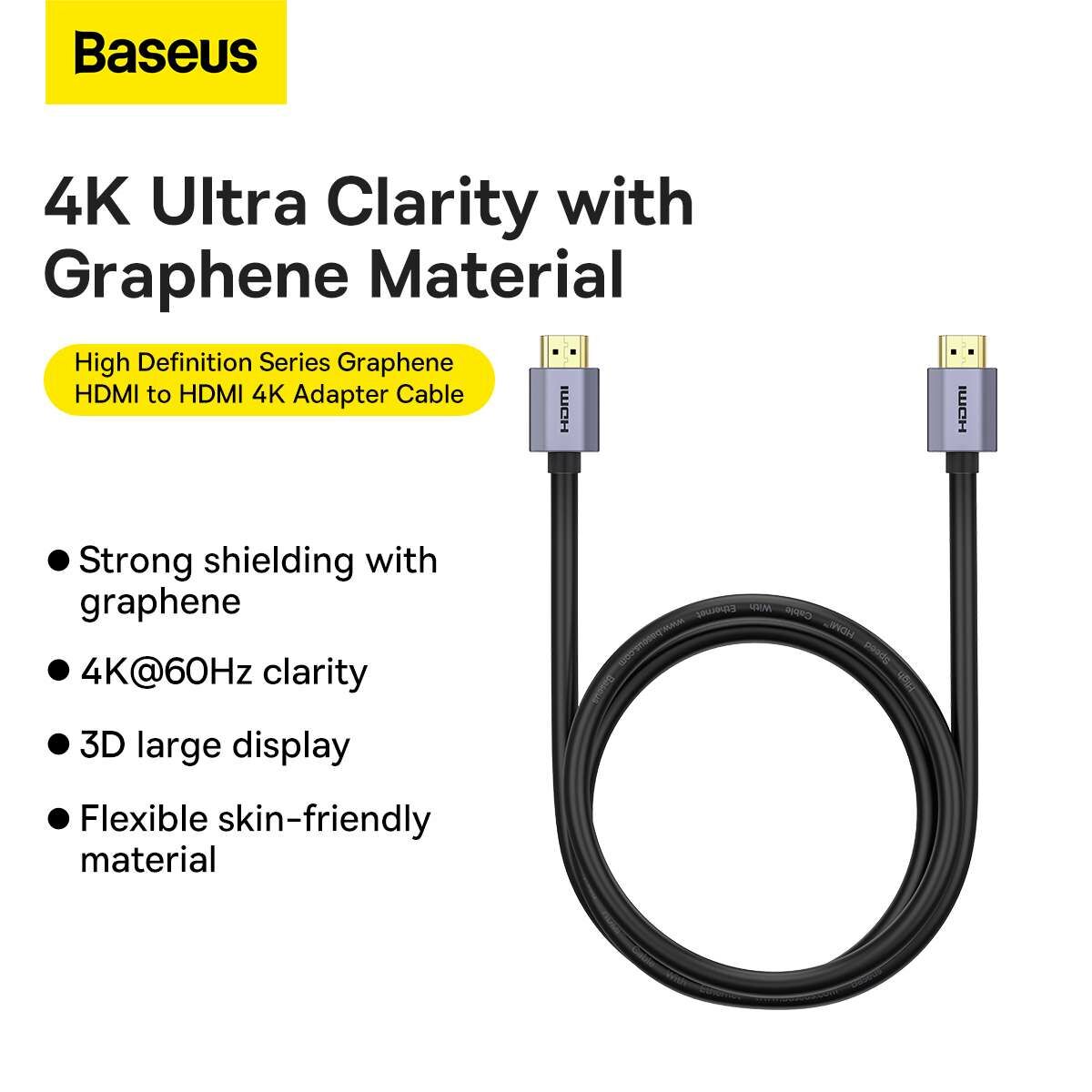 Kép 4/17 - Baseus Videó kábel, High definition sorozat HDMI 2.0 - 4K 60Hz, 1.5m, fekete (WKGQ020101)