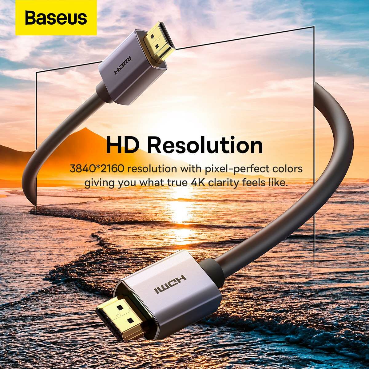 Kép 14/17 - Baseus Videó kábel, High definition sorozat HDMI 2.0 - 4K 60Hz, 1.5m, fekete (WKGQ020101)
