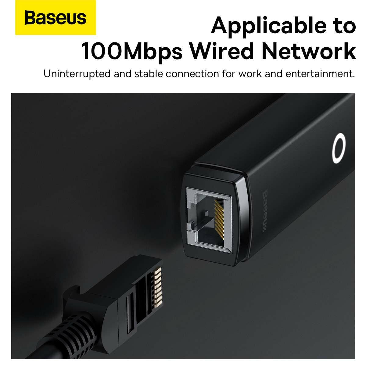 Kép 14/17 - Baseus HUB Lite Series Ethernet (Type-C bemenetről - RJ45 LAN port) adapter, 100Mbps, fekete (WKQX000201)