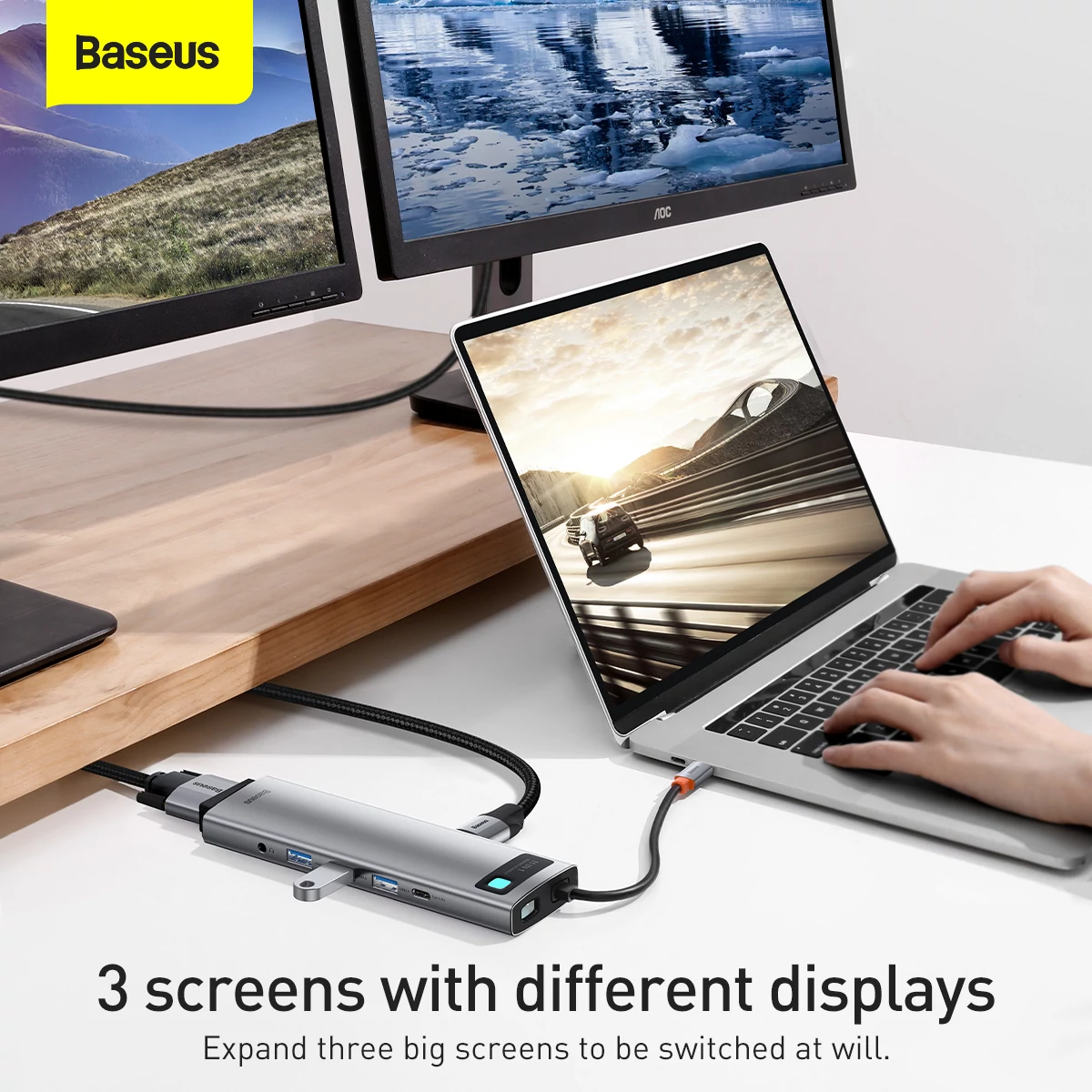 Kép 13/16 - Baseus HUB Metal Gleam Series 11-in-1 Multifunkciós (Type-C to 3xUSB3.2/PD 100W/3,5 mm Jack/VGA Full