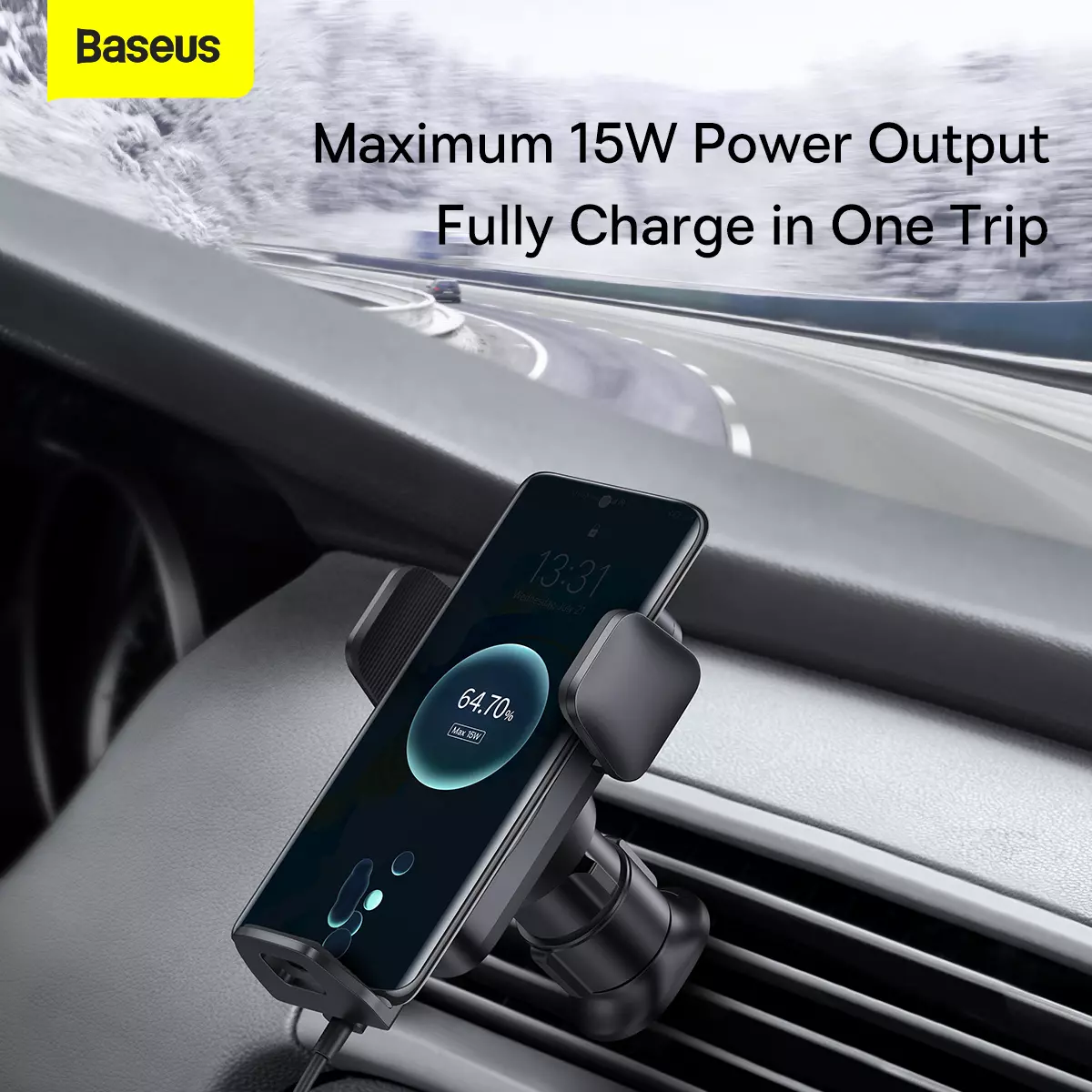 Kép 14/16 - Baseus autós telefon tartó, vezeték nélküli töltő szellőzőrácsra, automatikus nyitás-zárás, 15W, fek
