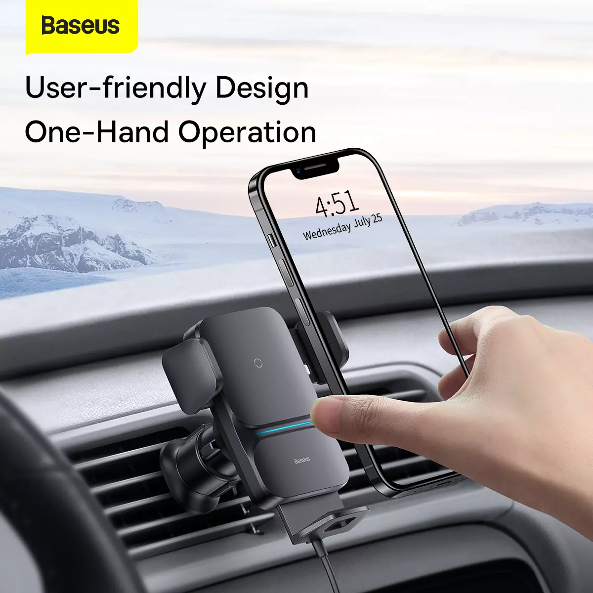 Kép 16/16 - Baseus autós telefon tartó, vezeték nélküli töltő szellőzőrácsra, automatikus nyitás-zárás, 15W, fek