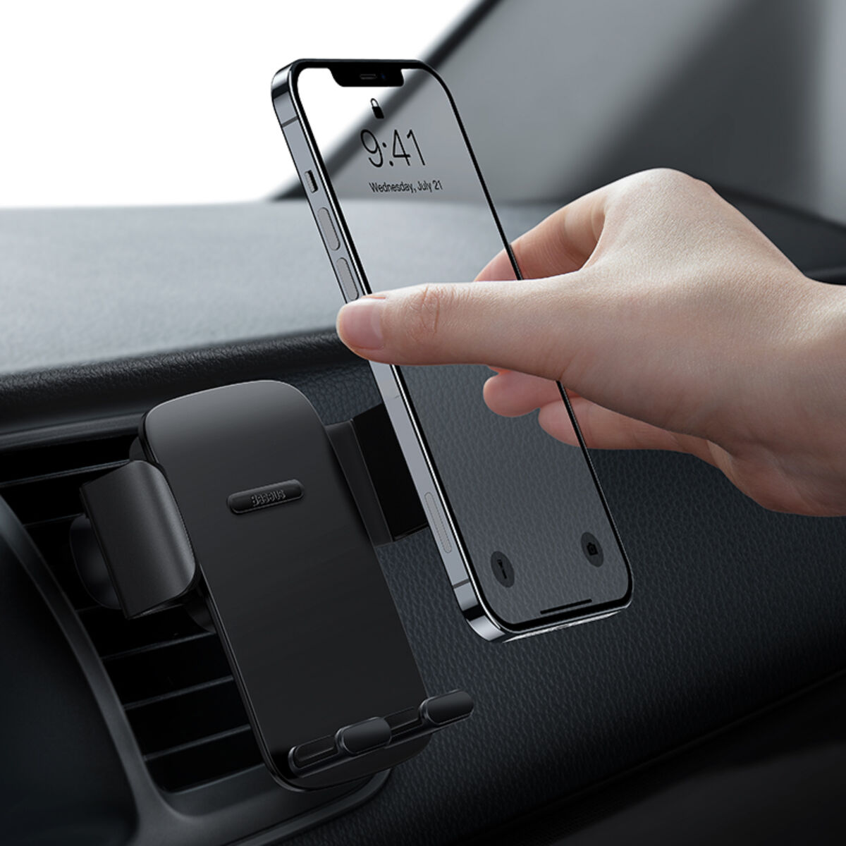 Kép 10/16 - Baseus autós telefon tartó, Easy Control PRO Clamp Holder (szellőzőrácsra és műszerfalra szerelhető), 4.7 - 6.7 inchig, fekete (SUYK010001)