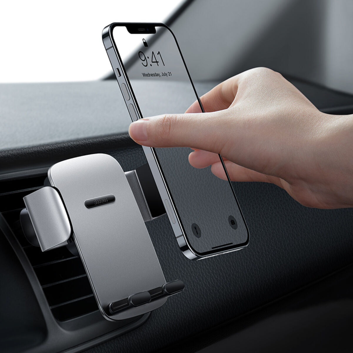 Kép 10/16 - Baseus autós telefon tartó, Easy Control PRO Clamp Holder (szellőzőrácsra és műszerfalra szerelhető), 4.7 - 6.7 inchig, ezüst (SUYK010012)