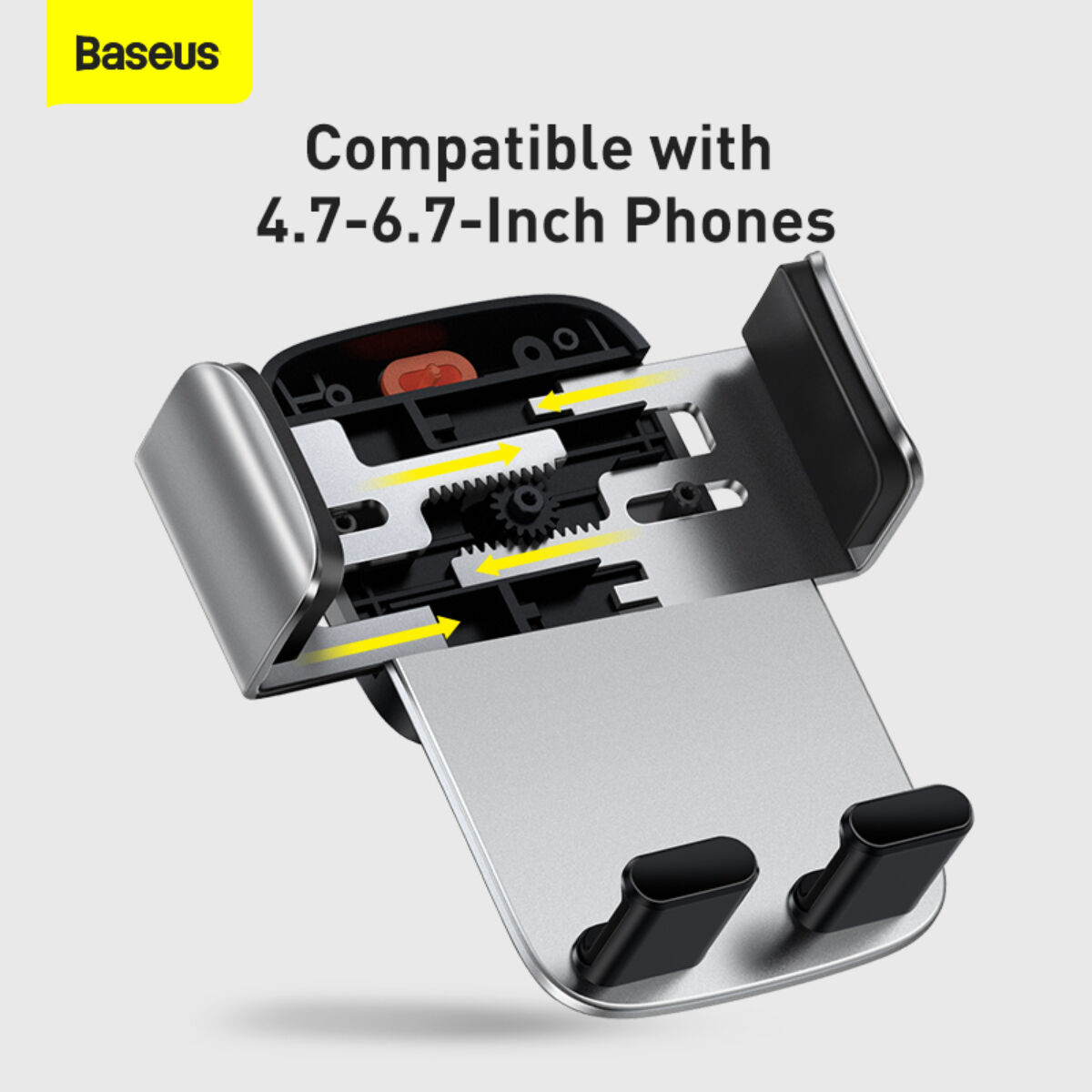 Kép 15/16 - Baseus autós telefon tartó, Easy Control PRO Clamp Holder (szellőzőrácsra és műszerfalra szerelhető), 4.7 - 6.7 inchig, ezüst (SUYK010012)