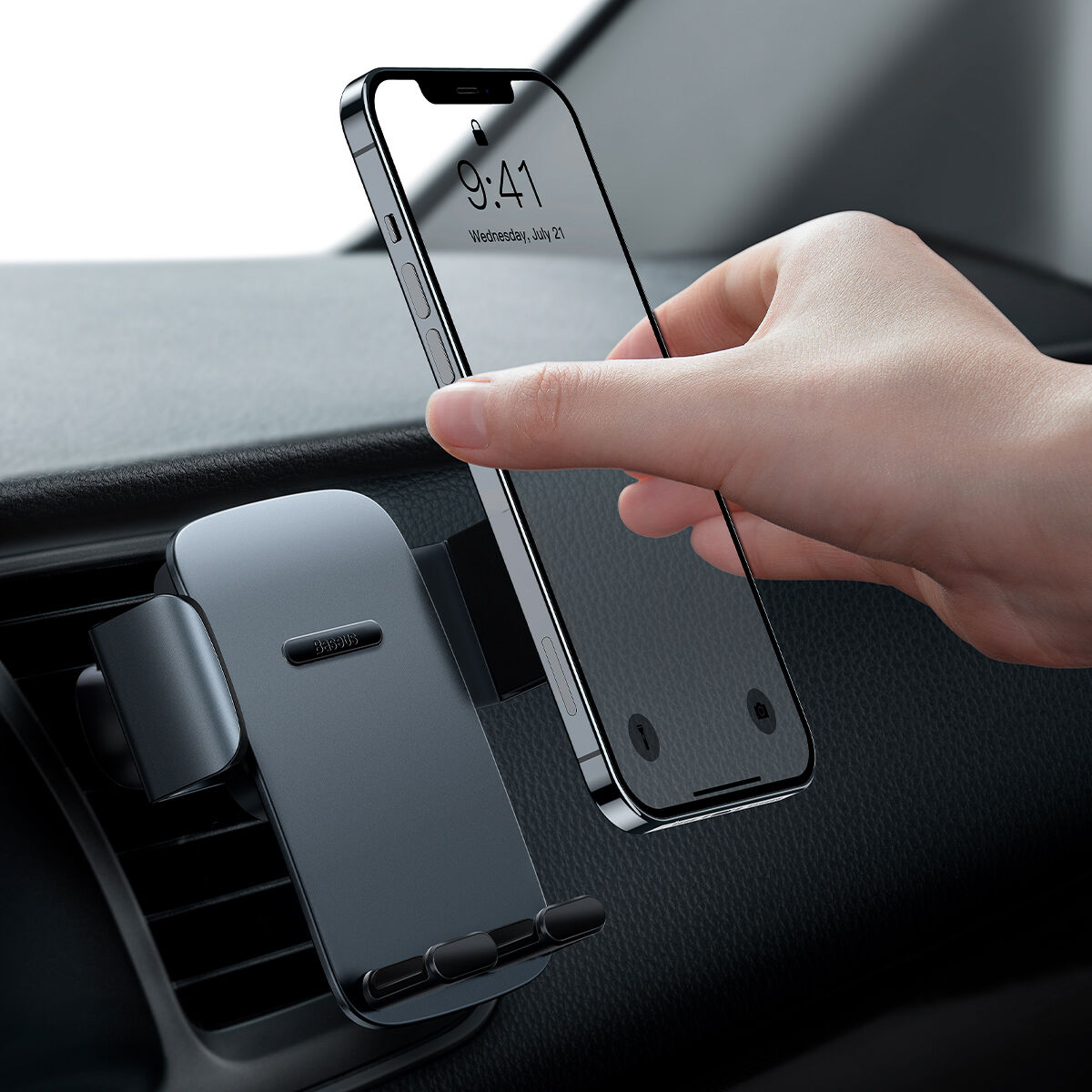 Kép 10/16 - Baseus autós telefon tartó, Easy Control PRO Clamp Holder (szellőzőrácsra és műszerfalra szerelhető), 4.7 - 6.7 inchig, fekete (SUYK010014)