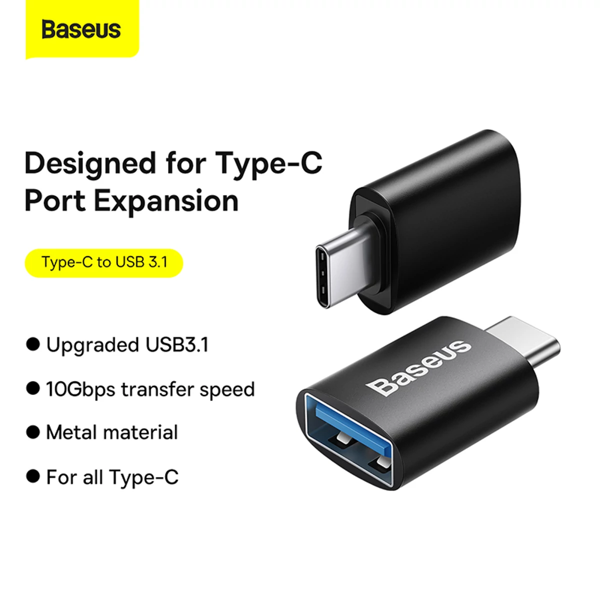 Kép 15/15 - Baseus átalakító, Ingenuity Series Mini OTG adapter, USB-A 3.1 [anya] - Type-C [apa], fekete