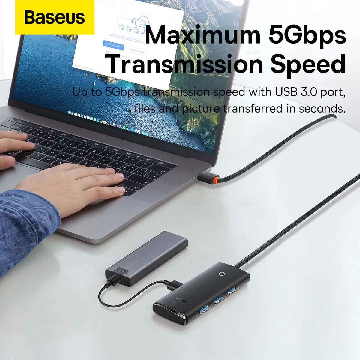 Kép 8/16 - Baseus HUB Lite series 4-in-1 (USB-C bemenetről 4xUSB 3.0 + 1x Type-C 15W) 1m kábellel, fekete (WKQX030401)