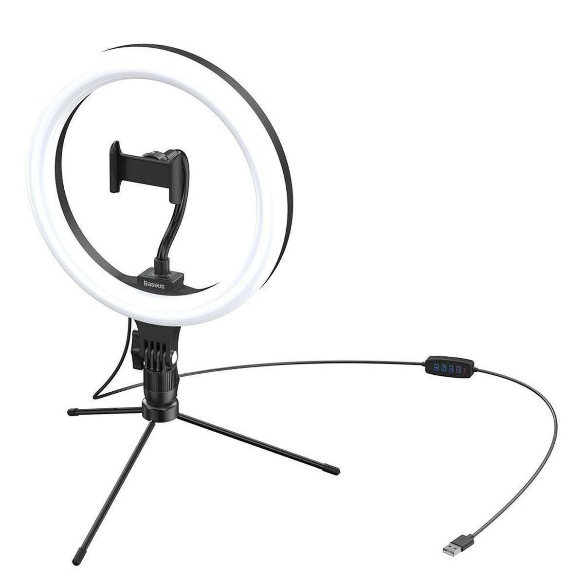 Kép 5/17 - Baseus Video kiegészítő, Live Stream Photo lámpa, 10-inch LED körfény, YouTube-hoz, TikTok-hoz + mini tripod, 15W, fekete (CRZB10-A01)