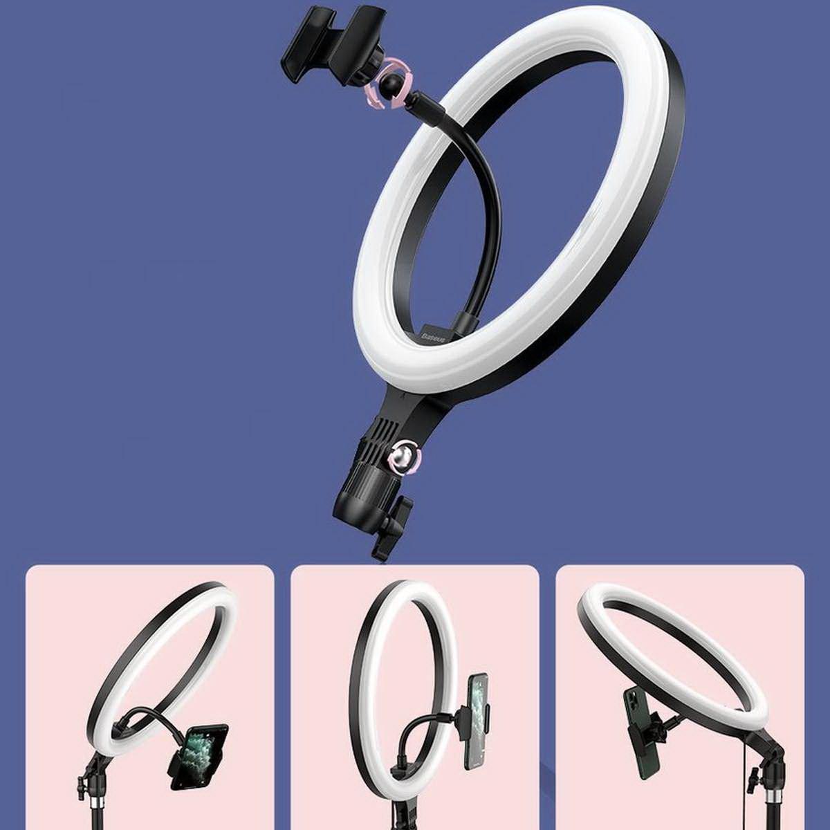 Kép 15/17 - Baseus Video kiegészítő, Live Stream Photo lámpa, 10-inch LED körfény, YouTube-hoz, TikTok-hoz + mini tripod, 15W, fekete (CRZB10-A01)
