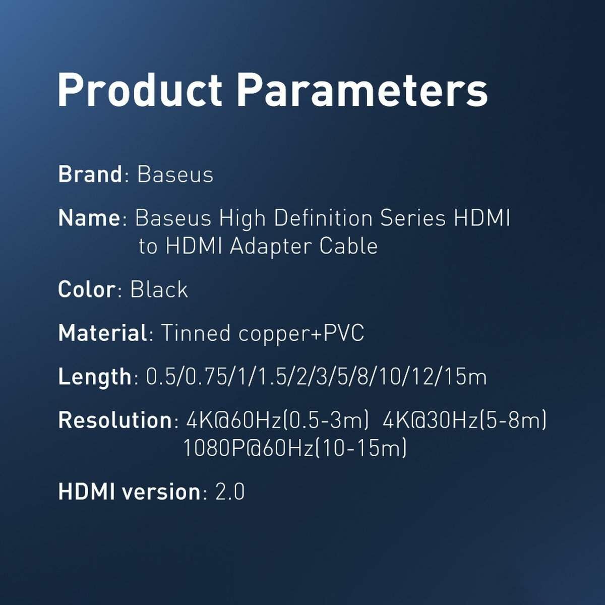 Kép 15/18 - Baseus Videó kábel, High Definition sorozat HDMI 2.0 4K 0.75m, fekete (WKGQ030101)