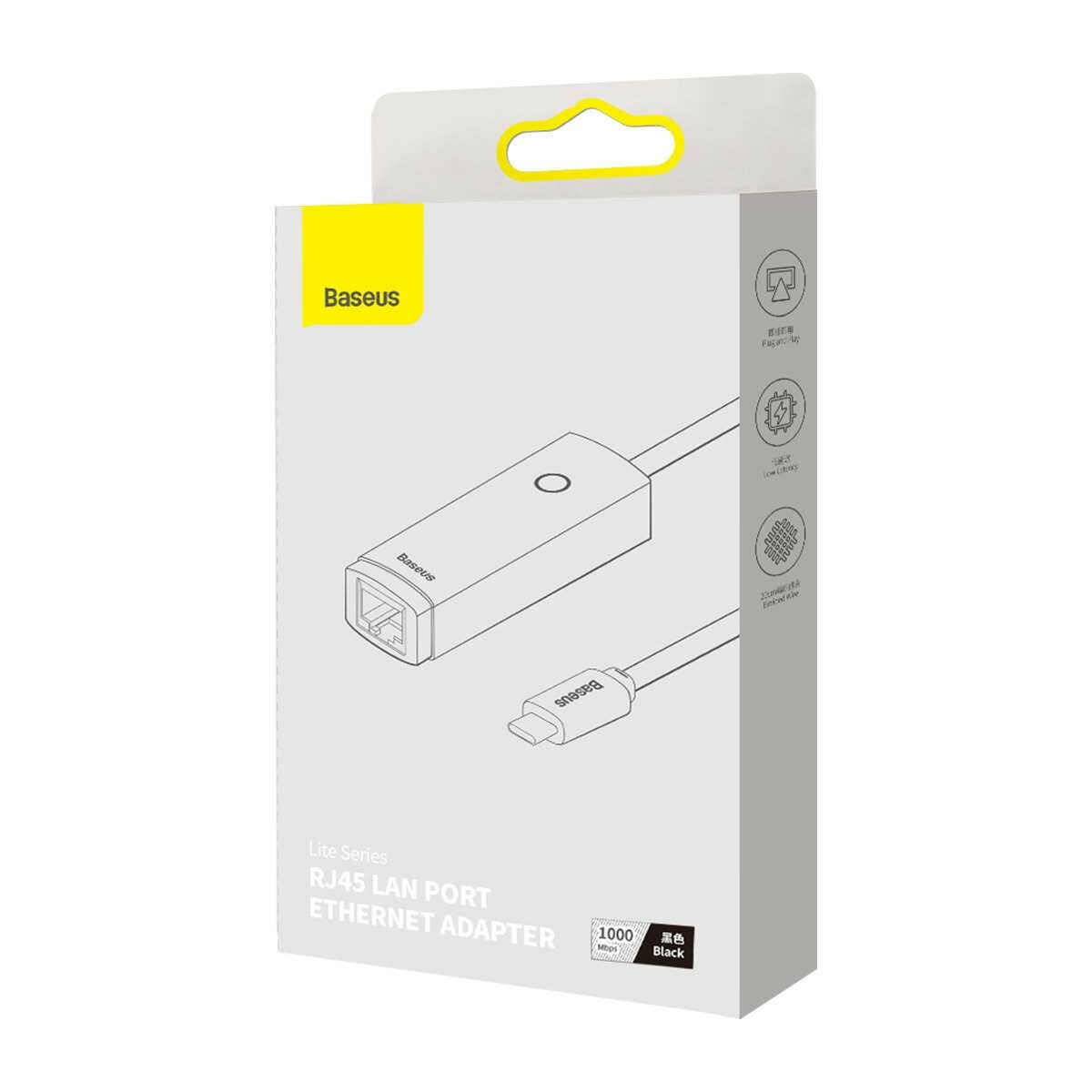 Kép 1/18 - Baseus hálózati adapter, Lite Series, USB Type-C - RJ-45, 1Gbps-ig, fekete (WKQX000301)