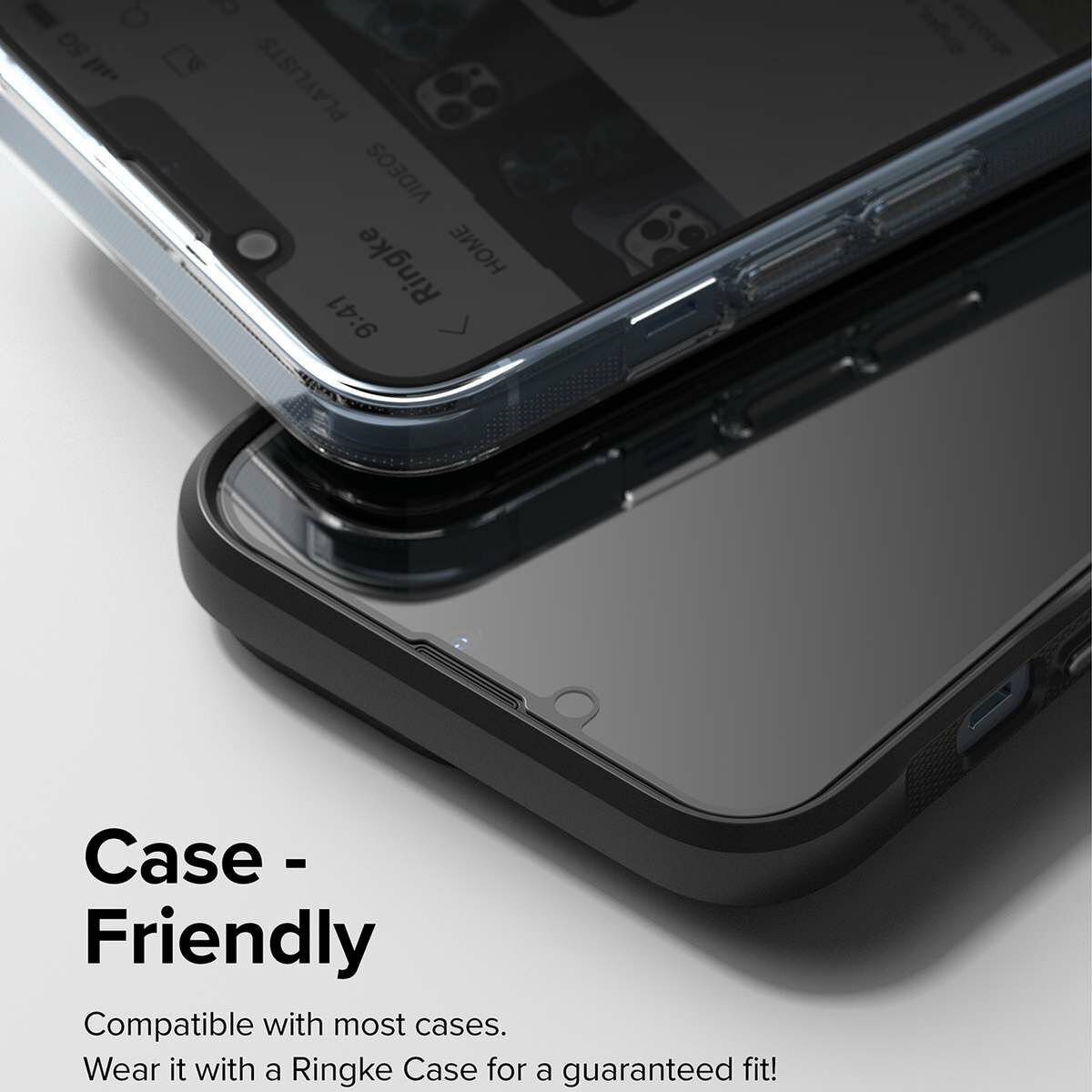 Kép 4/14 - Ringke iPhone 14 Plus/13 Pro Max kijelzővédő, edzett üveg, betekintés elleni védelem, felhelyező sablonnal, Fekete