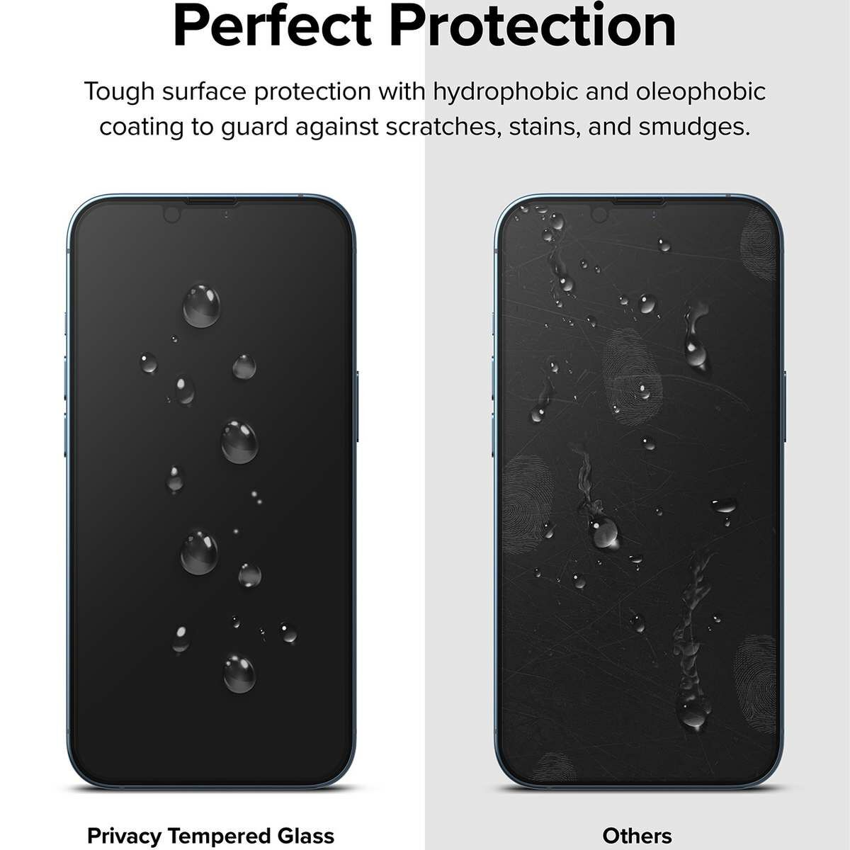 Kép 8/14 - Ringke iPhone 14 Plus/13 Pro Max kijelzővédő, edzett üveg, betekintés elleni védelem, felhelyező sablonnal, Fekete