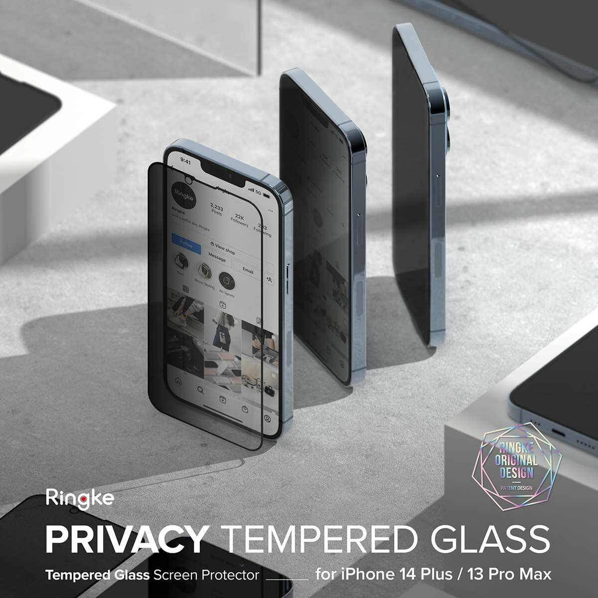 Kép 9/14 - Ringke iPhone 14 Plus/13 Pro Max kijelzővédő, edzett üveg, betekintés elleni védelem, felhelyező sablonnal, Fekete