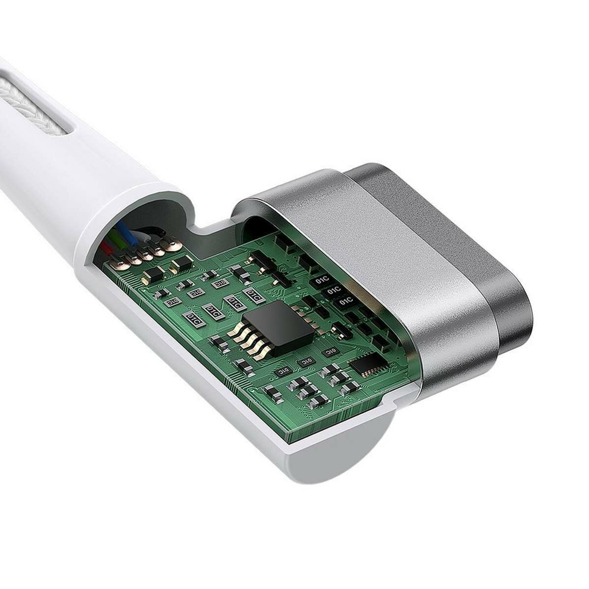 Kép 11/15 - Baseus MacBook töltő, MagSafe Zinc, L-alakú, szögletes, mágneses töltő kábel MacBook Power - USB Type-C, 60W, 2m, fehér (CATXC-W02)