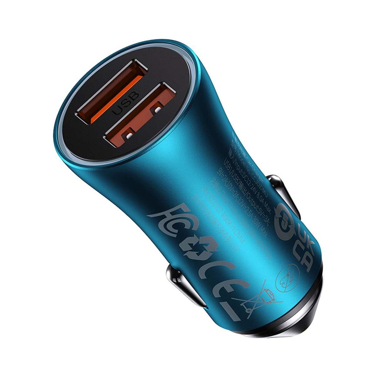 Kép 3/20 - Baseus autós töltő, Golden Contractor Max Dupla gyors töltő U+U, 60W, kék (CGJM000003)