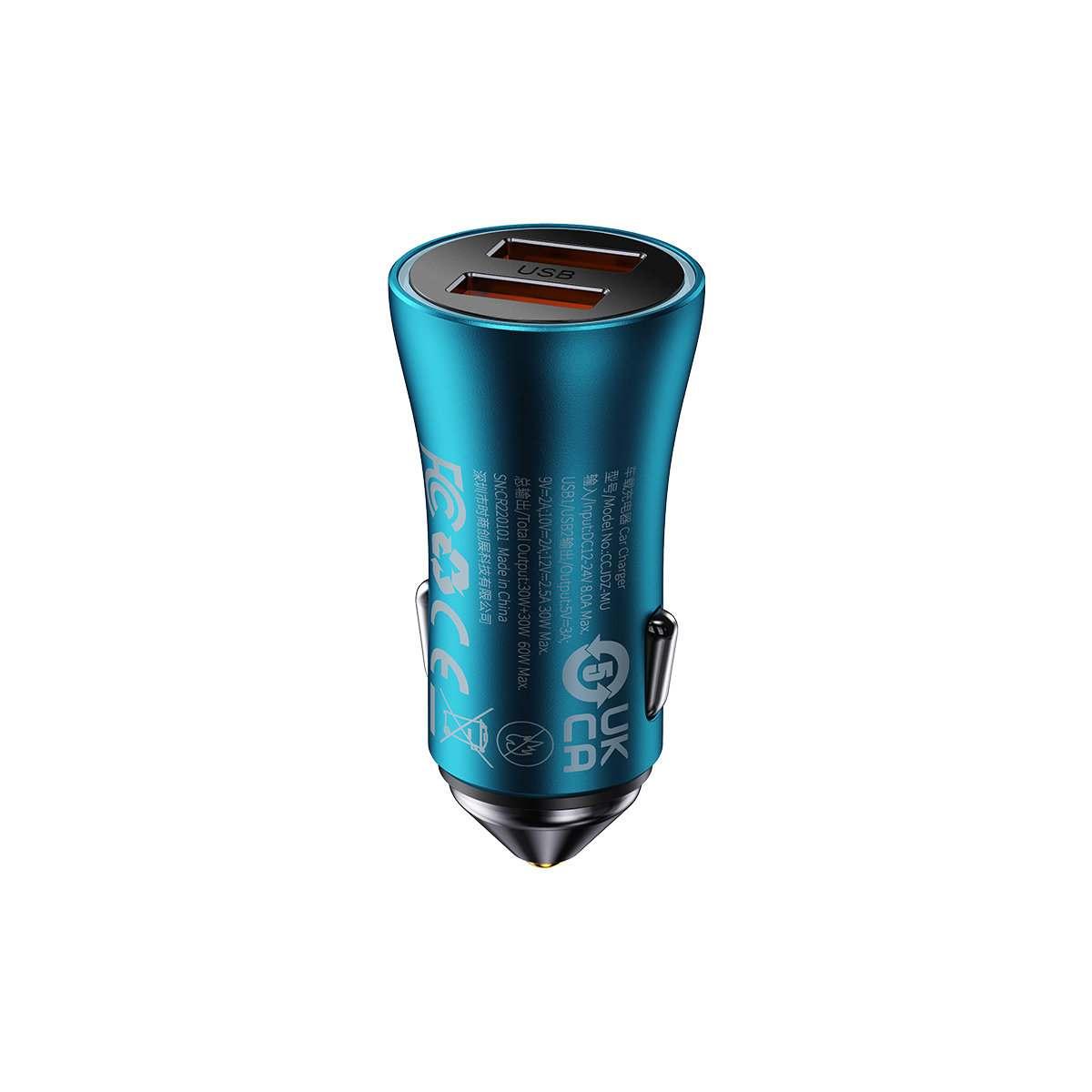 Kép 13/20 - Baseus autós töltő, Golden Contractor Max Dupla gyors töltő U+U, 60W, kék (CGJM000003)