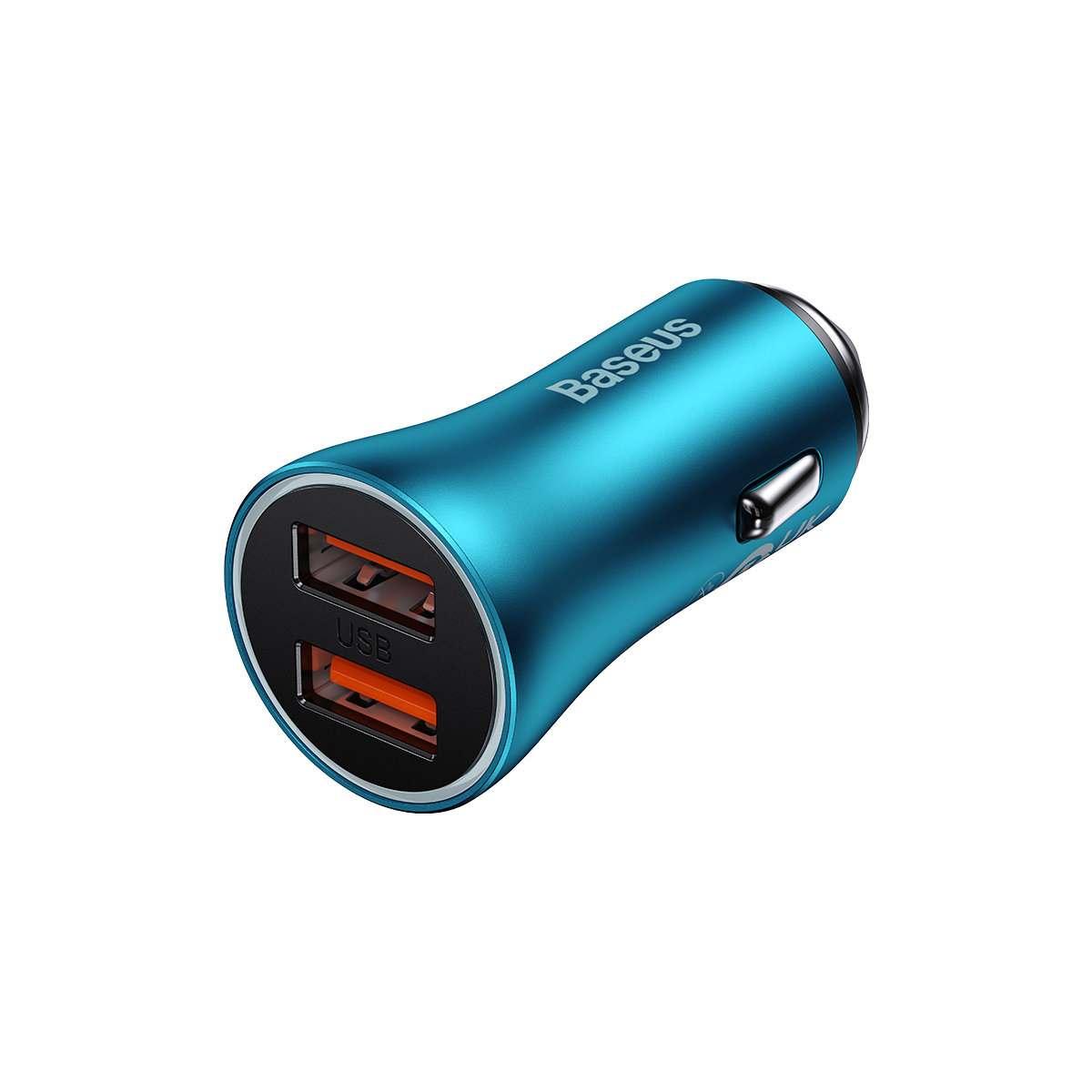 Kép 17/20 - Baseus autós töltő, Golden Contractor Max Dupla gyors töltő U+U, 60W, kék (CGJM000003)