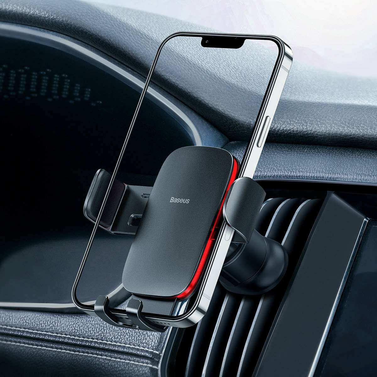 Kép 14/15 - Baseus autós telefon tartó, Metal Age II Gravity, függőleges és vízszintes szellőzőrácsra, fekete (SUJS000001)