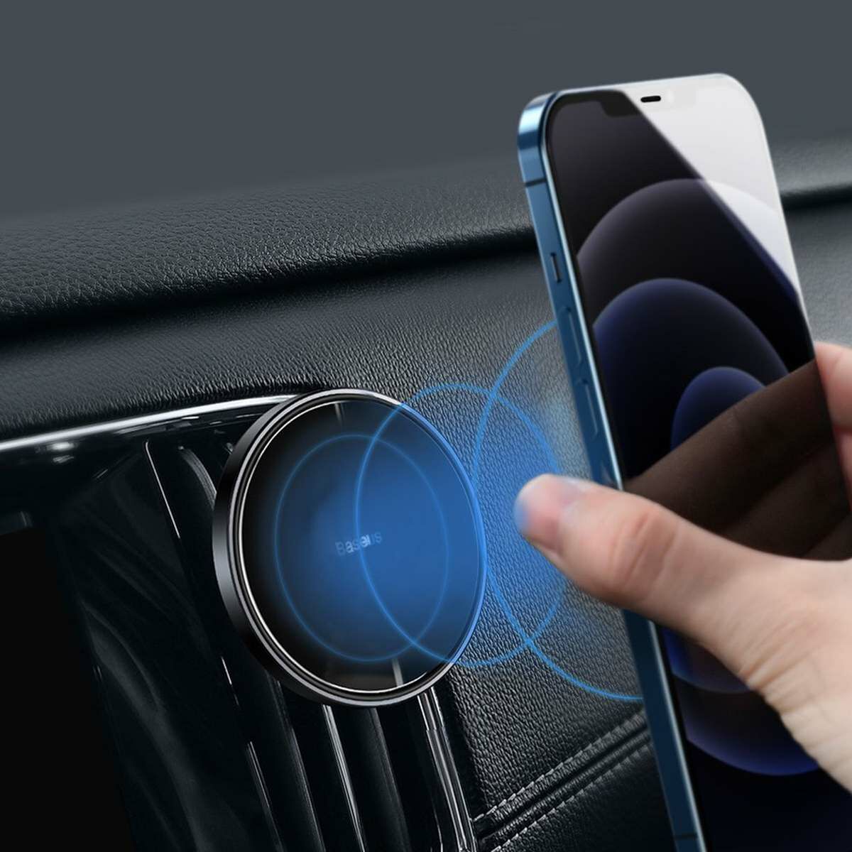Kép 6/19 - Baseus autós telefon tartó, Magnetic, műszerfalra/szellőzőrácsra, 360 fokban forgatható, iPhone MagSafe kompatibilis, fekete (SULD-01)