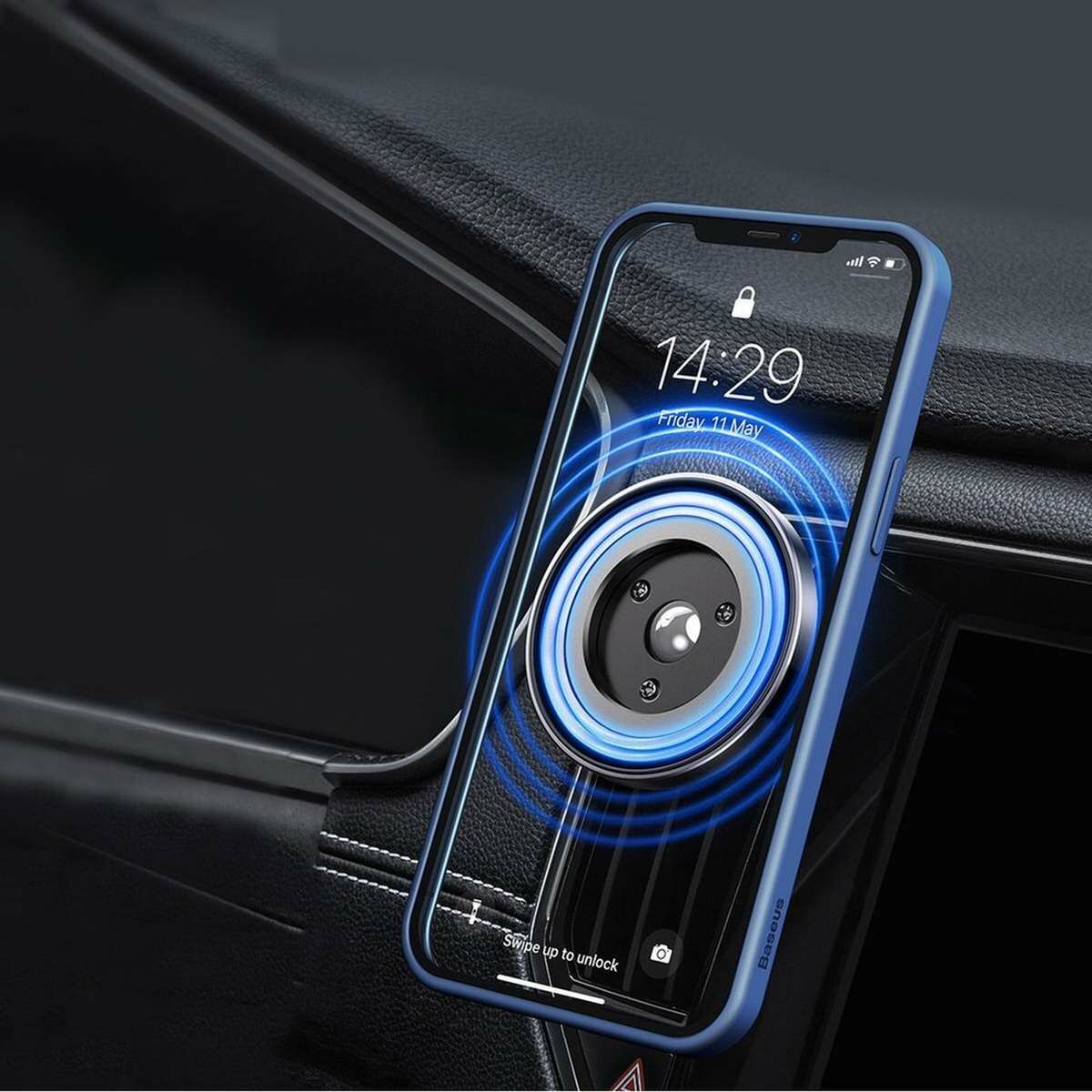 Kép 7/19 - Baseus autós telefon tartó, Magnetic, műszerfalra/szellőzőrácsra, 360 fokban forgatható, iPhone MagSafe kompatibilis, fekete (SULD-01)
