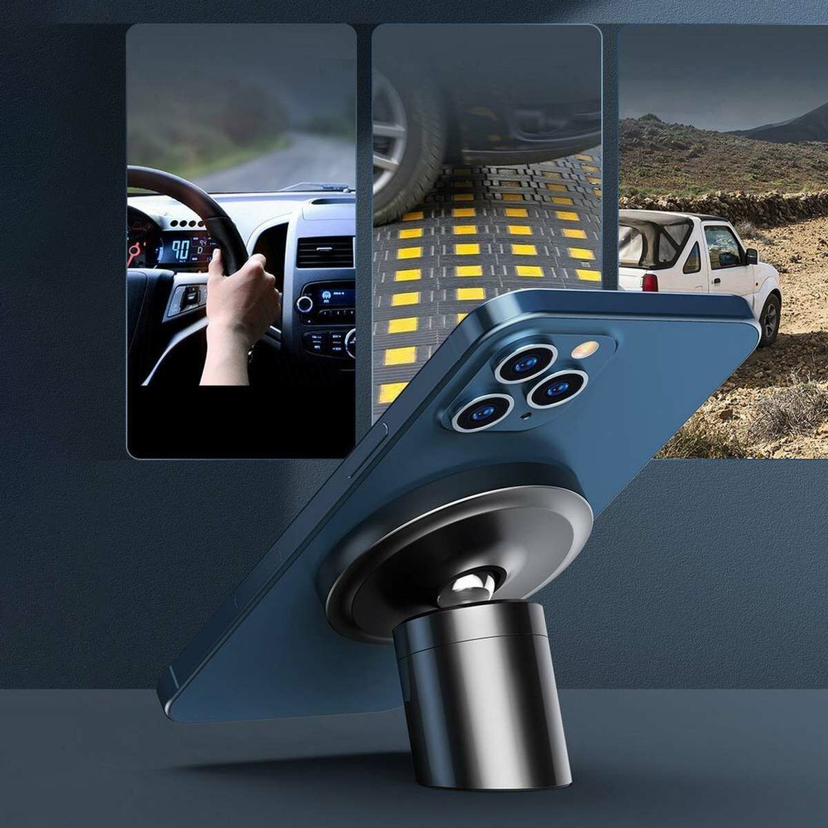Kép 8/19 - Baseus autós telefon tartó, Magnetic, műszerfalra/szellőzőrácsra, 360 fokban forgatható, iPhone MagSafe kompatibilis, fekete (SULD-01)