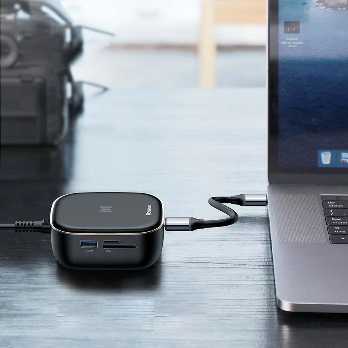 Kép 13/20 - Baseus HUB, aljzatelosztó MacBook-hoz (Type-C bemenetről 4x USB 3.0 / USB Type-C PD adapter MacBook-hoz / Laptop 60W) szürke (CAHUB-EZ0G)