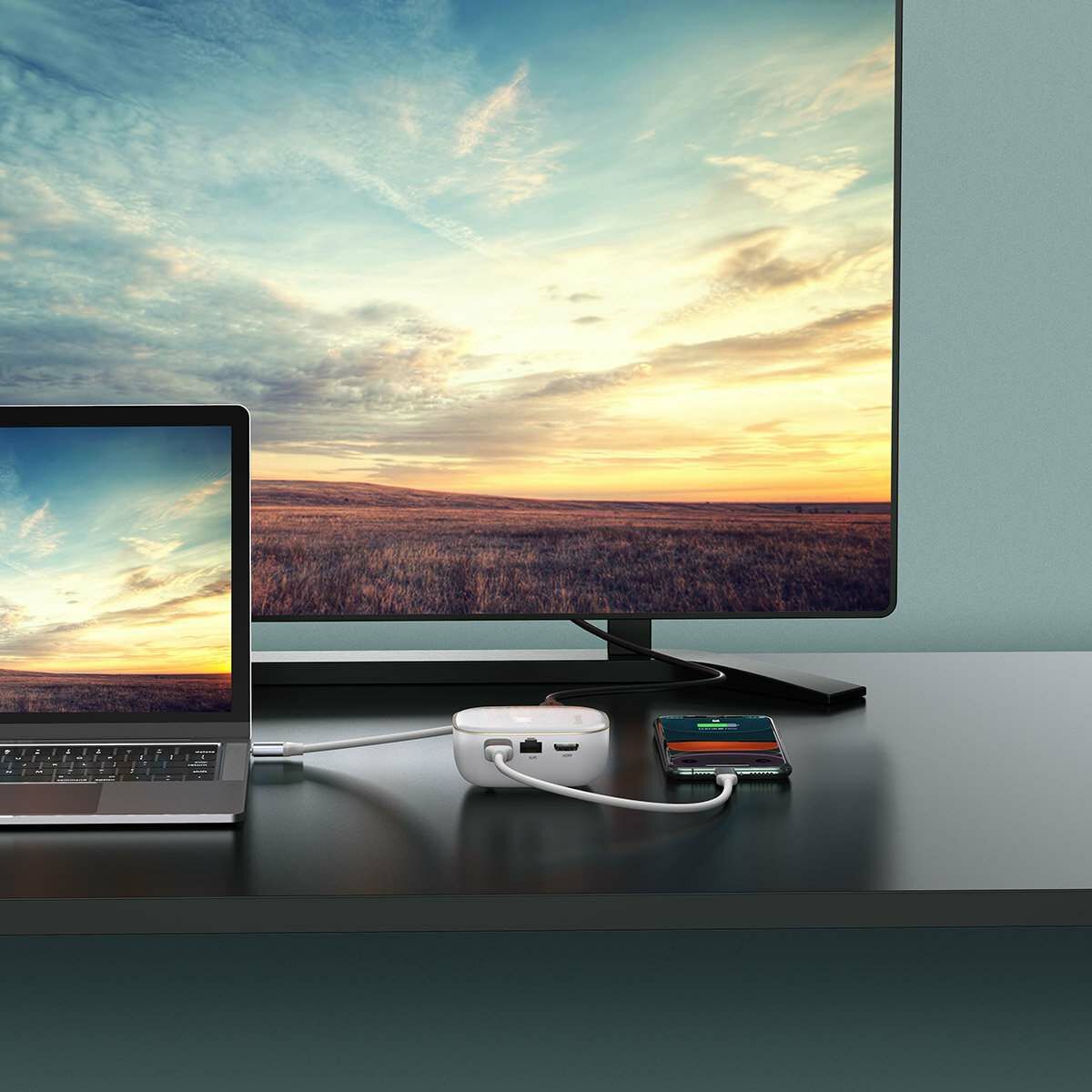Kép 20/20 - Baseus HUB, aljzatelosztó MacBook-hoz (Type-C bemenetről 4x USB 3.0 / USB Type-C PD adapter MacBook-hoz / Laptop 60W) szürke (CAHUB-EZ0G)