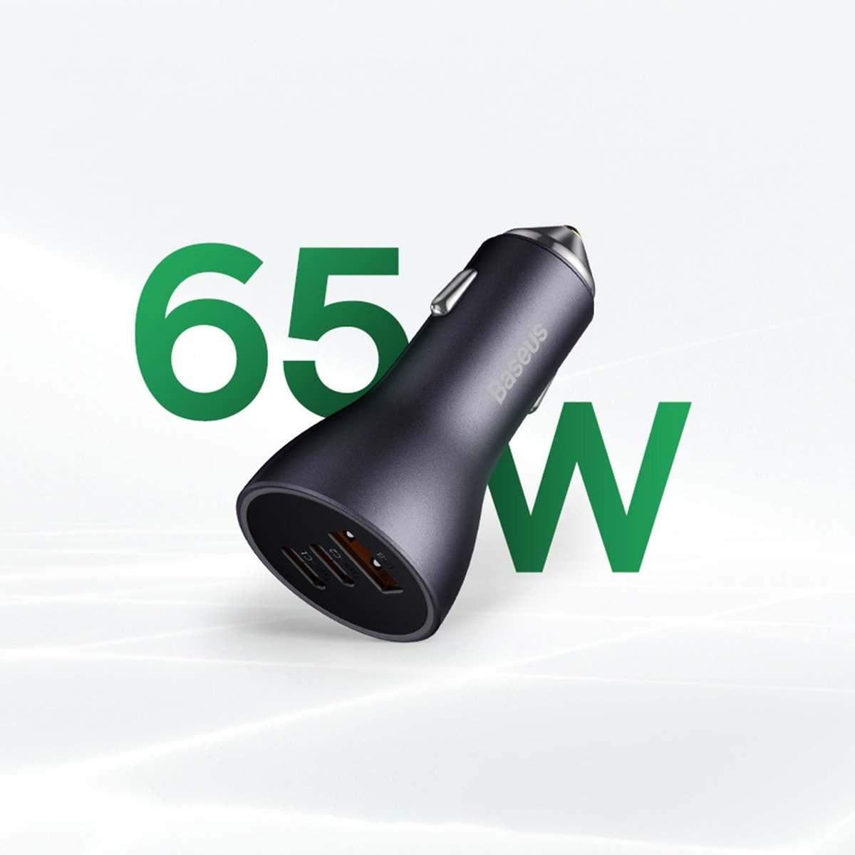 Kép 10/21 - Baseus autós töltő, Golden Contractor Pro, C+C+U 65W, kék (CGJP010003)