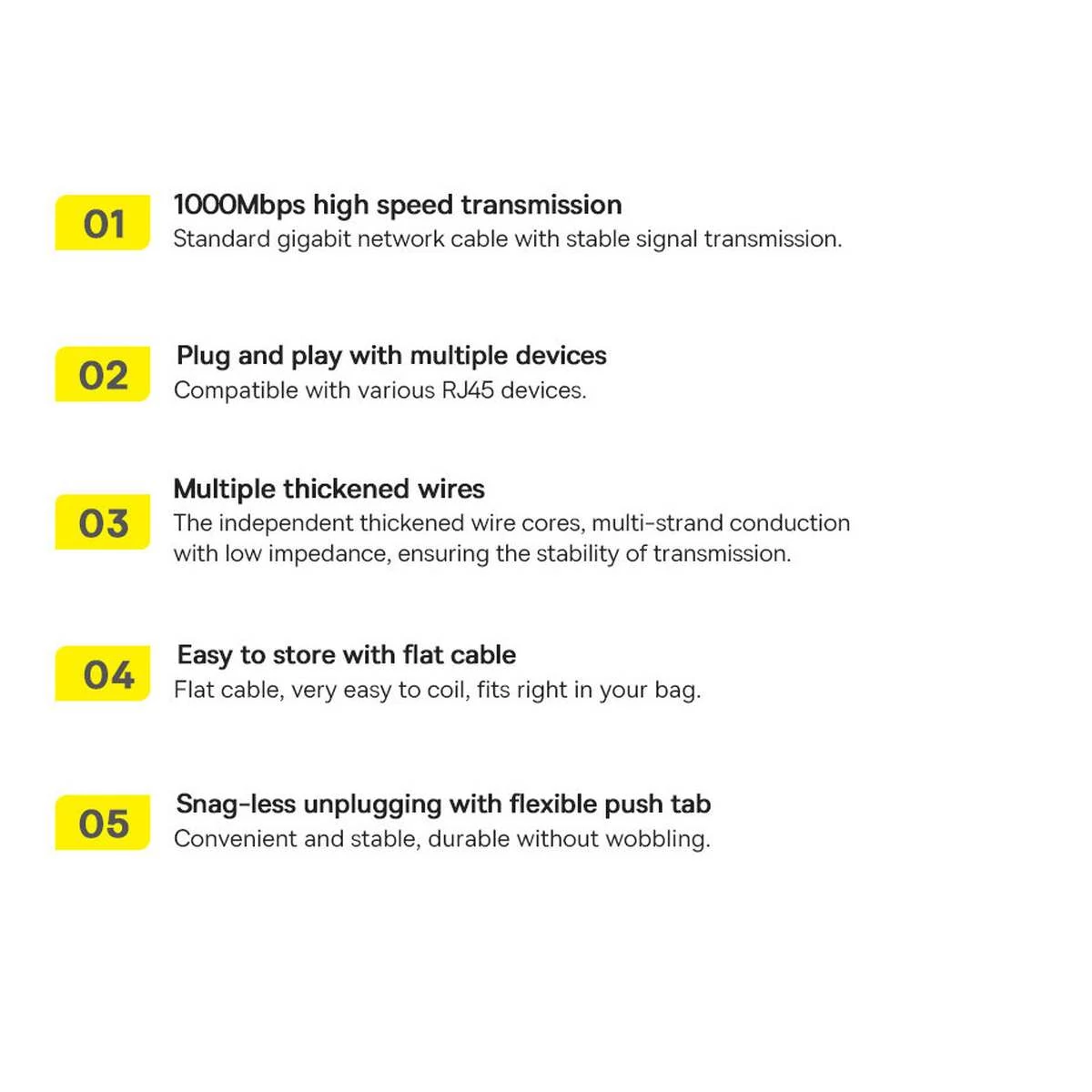 Kép 17/20 - Baseus hálózati kábel High Speed Six types of RJ45 (CAT6) Gigabit, lapos kábel 2m, fekete (WKJS000101)