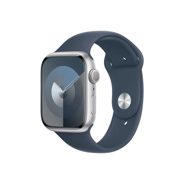 Apple Watch Series 9 GPS 45mm ezüst aumínium tok, kék sport szíj S/M EU MR9D3